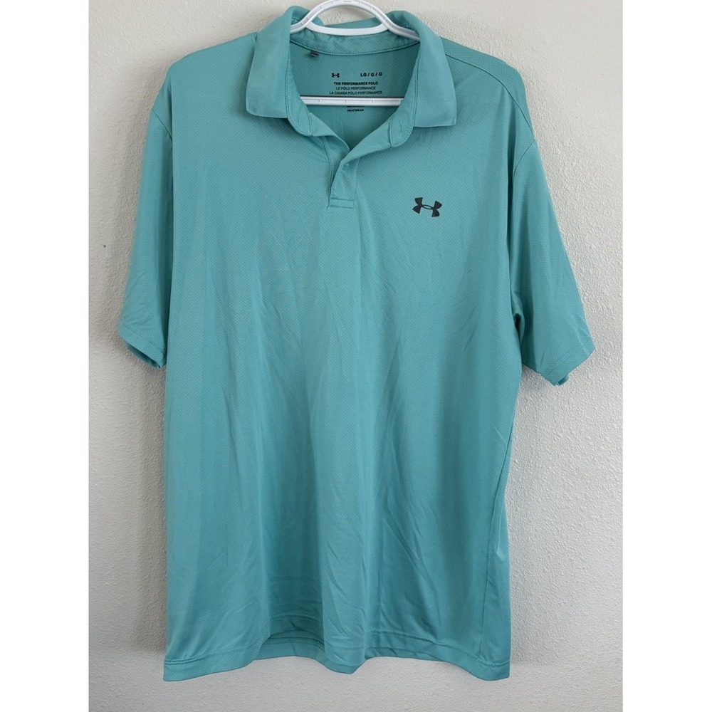 Under Armour Men's Large Heat Gear Performance Polo Turquoise Golf
